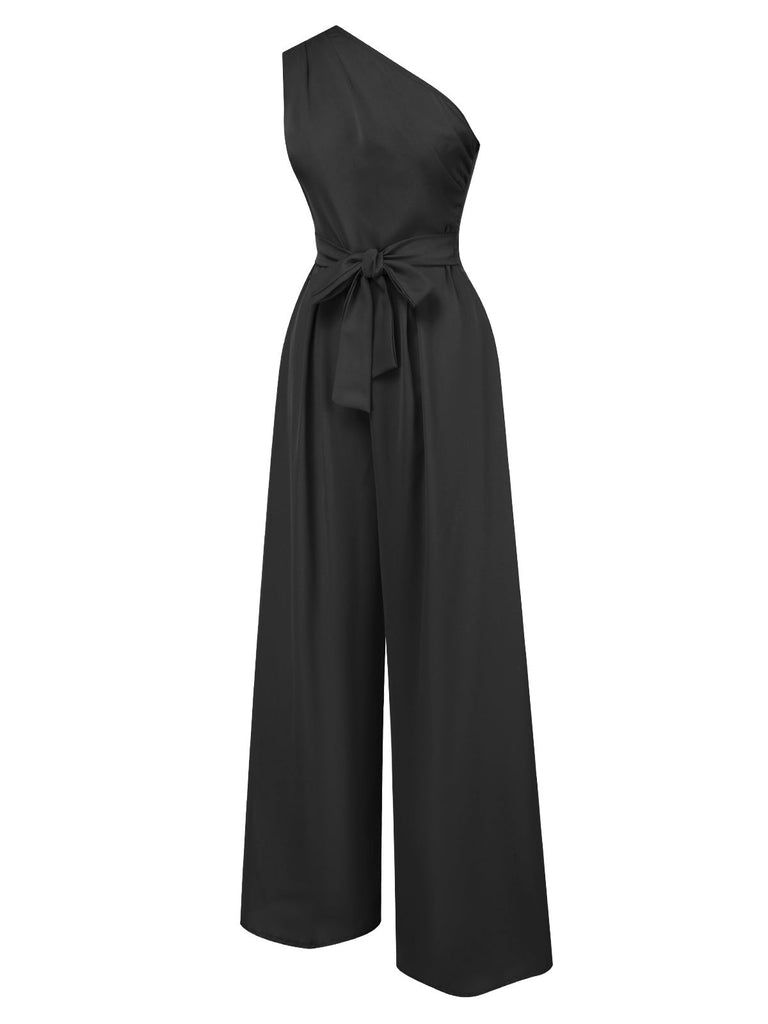 1930er Eine Schulter Solide Binden Jumpsuit