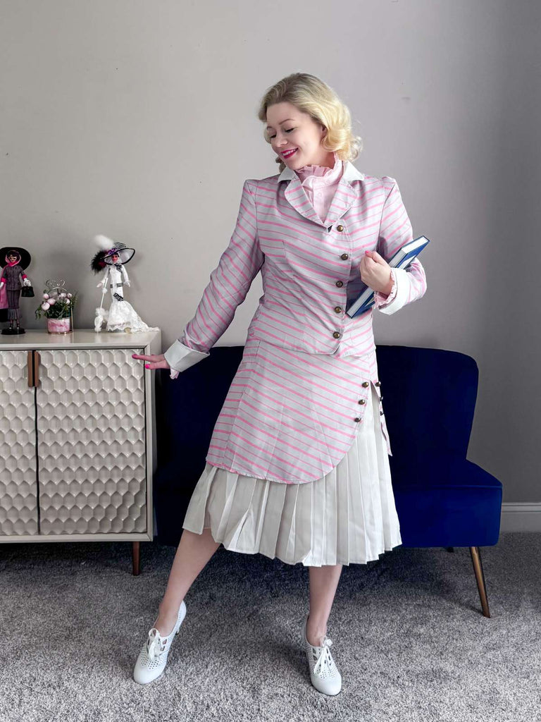 3PCS 1940er Rüschens Streifen Knöpfen Suit Set