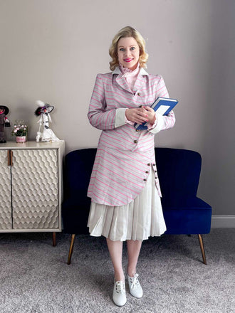 3PCS 1940er Rüschens Streifen Knöpfen Suit Set