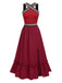 Weinrot 1940er Halter Ethnic Kleid