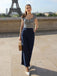 Blau 1950er Hohl Bogen Streifen Patchwork Jumpsuit