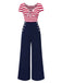 Rot 1950er Hohl Bogen Streifen Patchwork Jumpsuit
