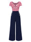 Rot 1950er Hohl Bogen Streifen Patchwork Jumpsuit