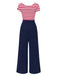 Rot 1950er Hohl Bogen Streifen Patchwork Jumpsuit