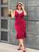 Rot 1930er Reflektierender Cord Fischschwanzkleid