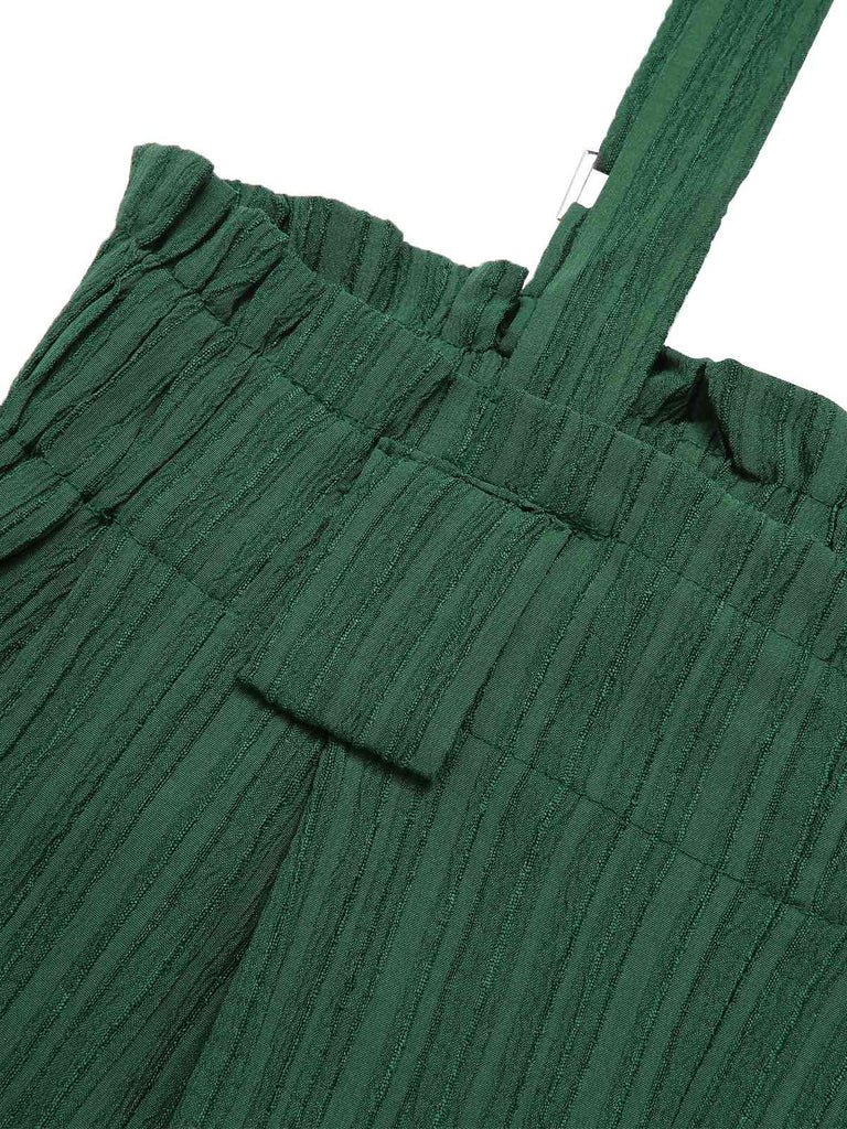 Grün 1950er Gürtel Träger Weites-Bein Jumpsuit