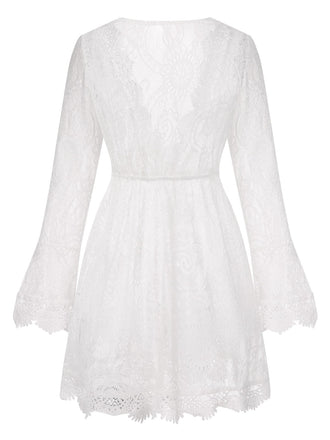 Weiß 1940er Solide Spitze Strand Cover Up