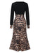 Schwarz 1930er Leopard Patchwork Meerjungfrauen Kleid