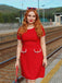 Rot 1960er Solide Tasche Kleid