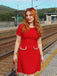 Rot 1960er Solide Tasche Kleid