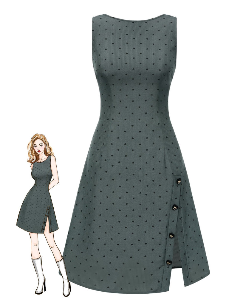 [Vorverkauf] Grau 1940er Herz Dots Ärmellos Kleid