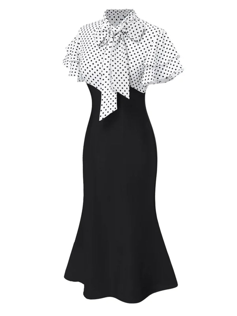 Rosa & Schwarz 1930er Dots Krawattenhals Meerjungfrauenkleid