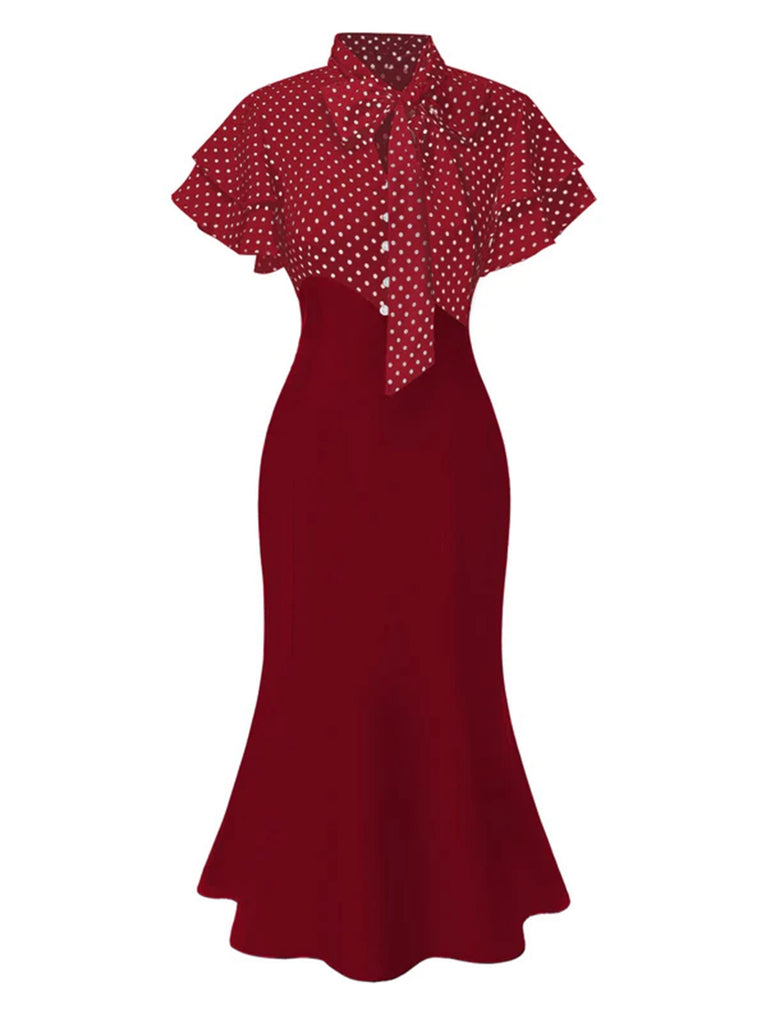 Rosa & Schwarz 1930er Dots Krawattenhals Meerjungfrauenkleid