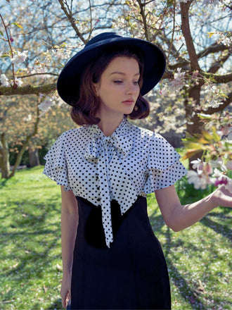 Schwarz 1930er Dots Krawattenhals Meerjungfrauenkleid