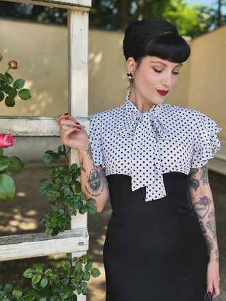 Schwarz 1930er Dots Krawattenhals Meerjungfrauenkleid