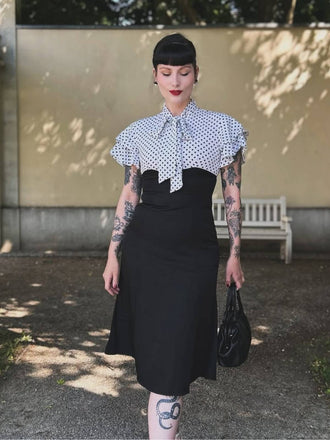 Schwarz 1930er Dots Krawattenhals Meerjungfrauenkleid