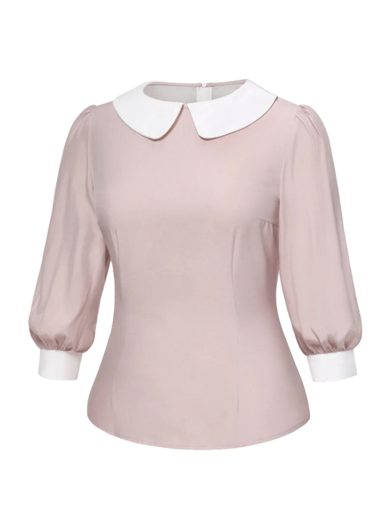 [Vorverkauf] [Übergröße] Rosa 1940er Farbblock Peter Pan Kragen Bluse