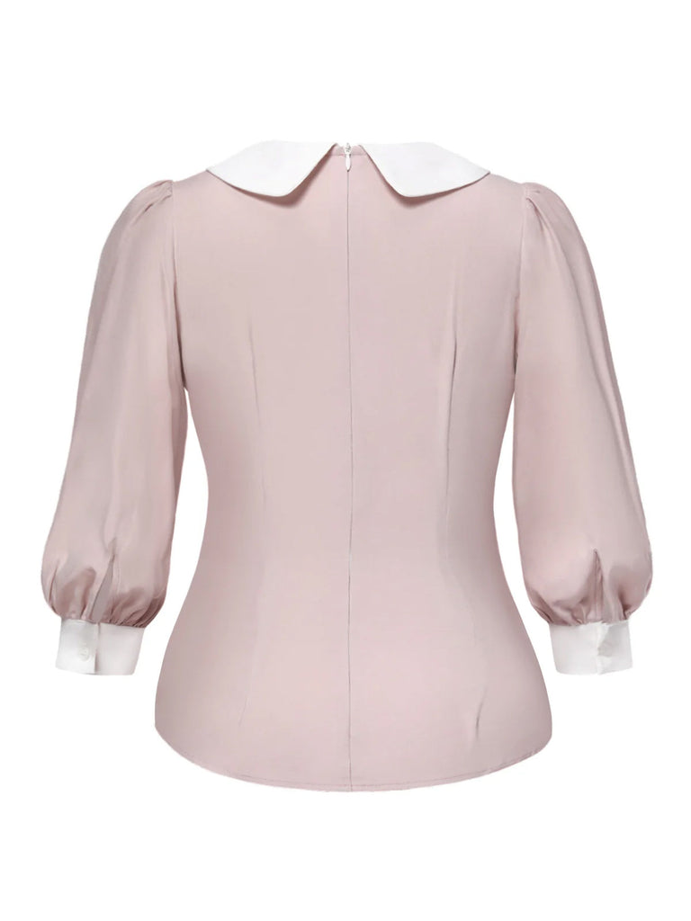 [Vorverkauf] [Übergröße] 2PCS 1940er Farbblock Rosa Bluse & Grau Kleid