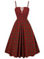 [Vorverkauf] Rot 1940er Plaid Plissiertes Suspender Kleid