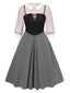[Vorverkauf] [Übergröße] 2PCS 1940er Farbblock Rosa Bluse & Grau Kleid