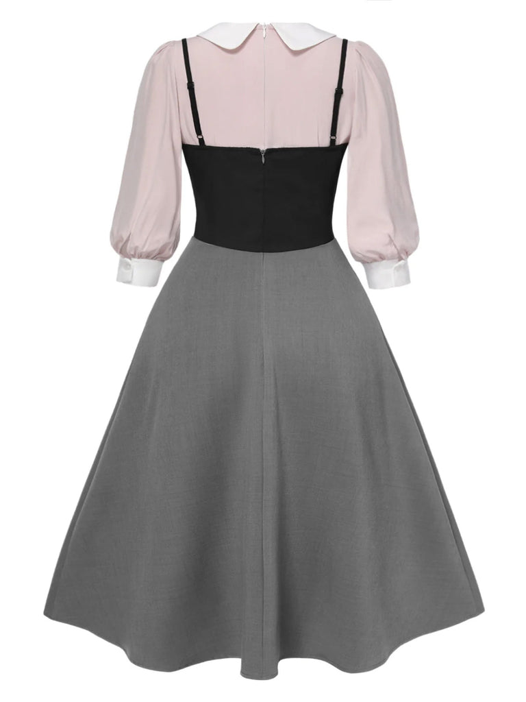[Vorverkauf] [Übergröße] 2PCS 1940er Farbblock Rosa Bluse & Grau Kleid