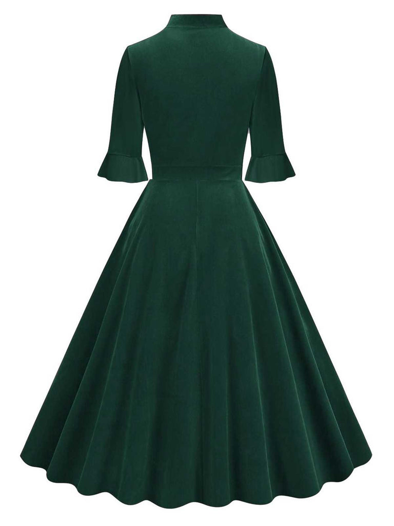 1950er Krawattenhals Samt Ausgestellte Ärmel Kleid