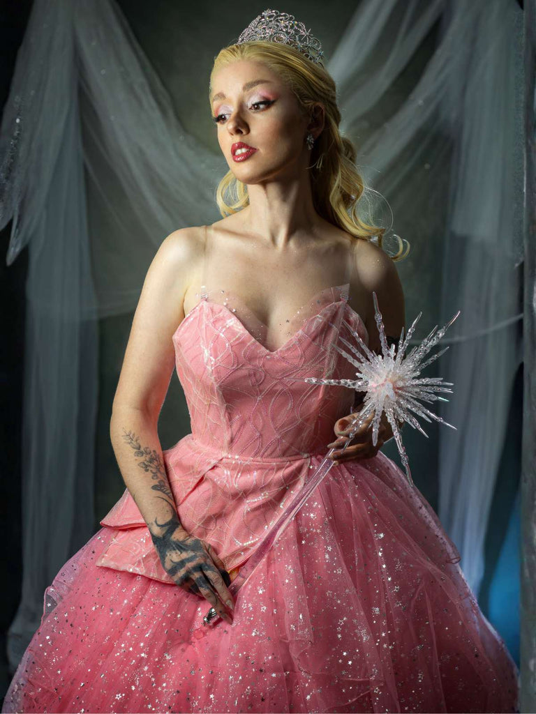 Rosa 1950er Glinda Wicked Glitter Netz Swing Kleid