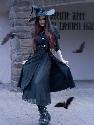Schwarz 1940er Gothic Wicked-Inspiriert Elphaba Blumen Hexenkleid