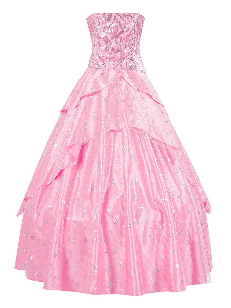 Rosa 1970er Glinda Wicked Pailletten Top & Swing Netz Rock