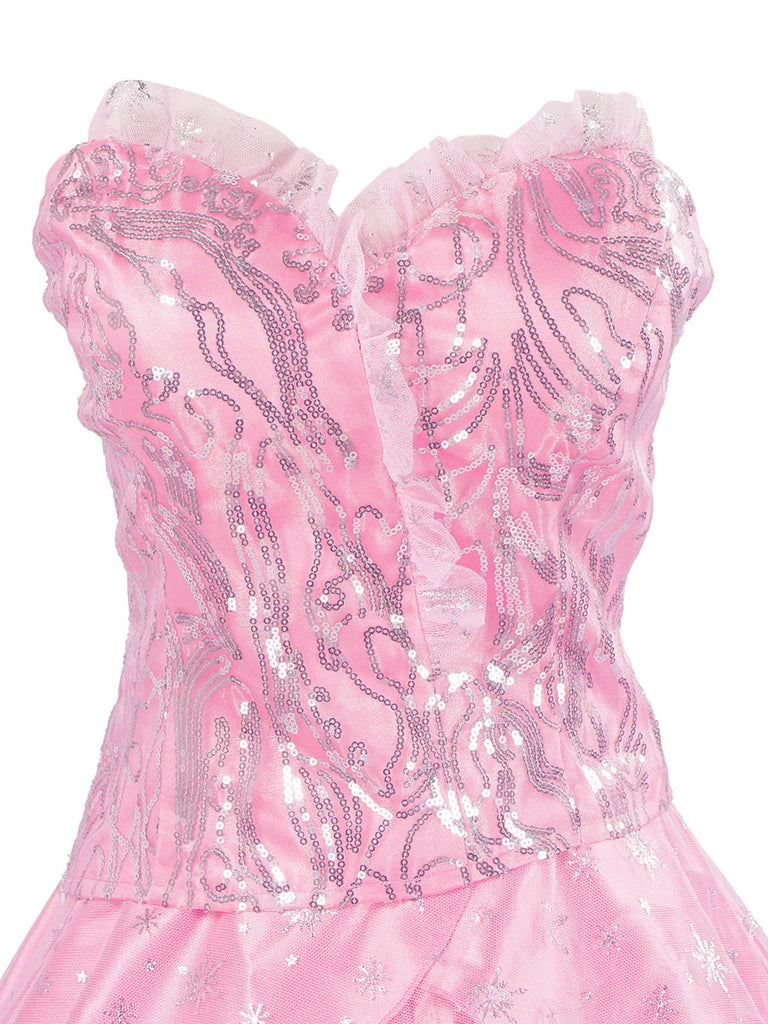 Rosa 1970er Glinda Wicked Pailletten Top & Swing Netz Rock