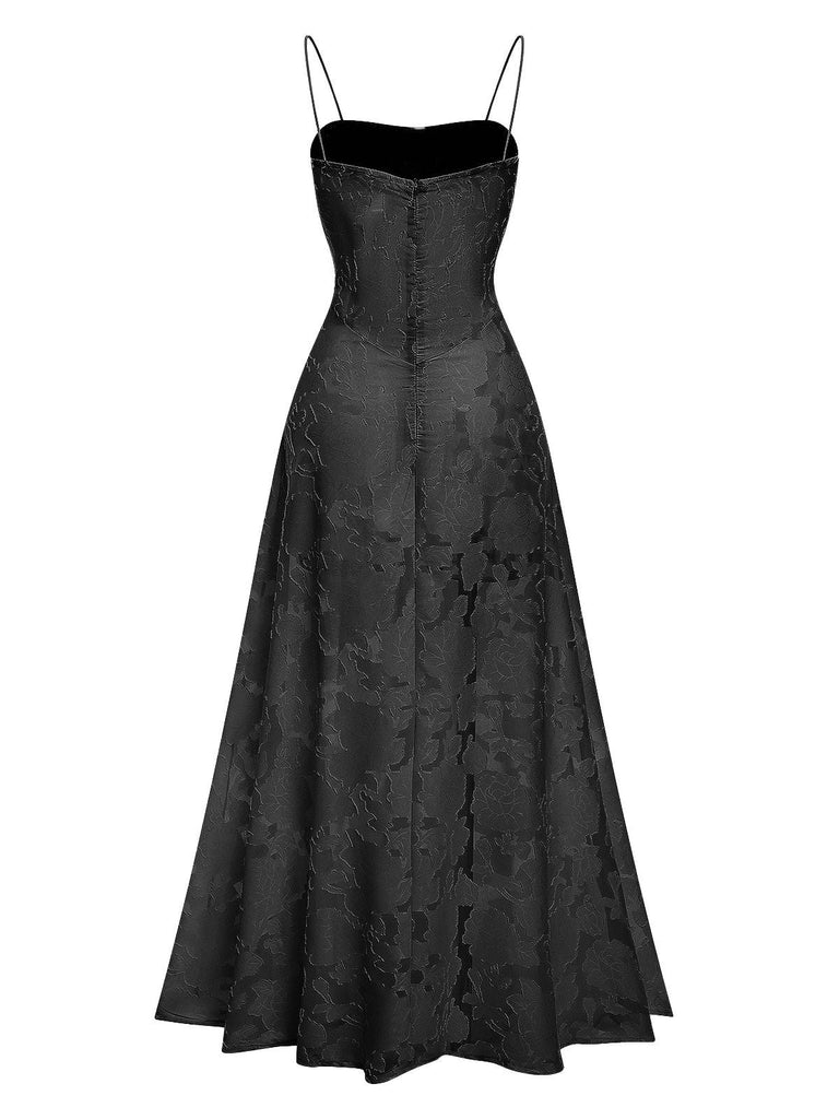 1930er Sexy Durchsichtig Blumen Maxi Kleid