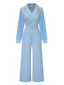 Blau 1930er Kerbkragen Patchwork Jumpsuit