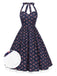[Vorverkauf] Blau 1950er Halter Spitze Baumwolle Blumen Kleid