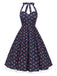 [Vorverkauf] Blau 1950er Halter Spitze Baumwolle Blumen Kleid
