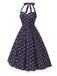 [Vorverkauf] Blau 1950er Halter Spitze Baumwolle Blumen Kleid