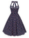 [Vorverkauf] Blau 1950er Halter Spitze Baumwolle Blumen Kleid