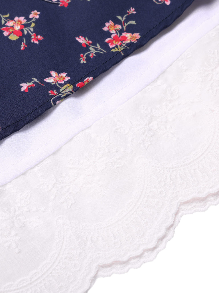 [Vorverkauf] Blau 1950er Halter Spitze Baumwolle Blumen Kleid
