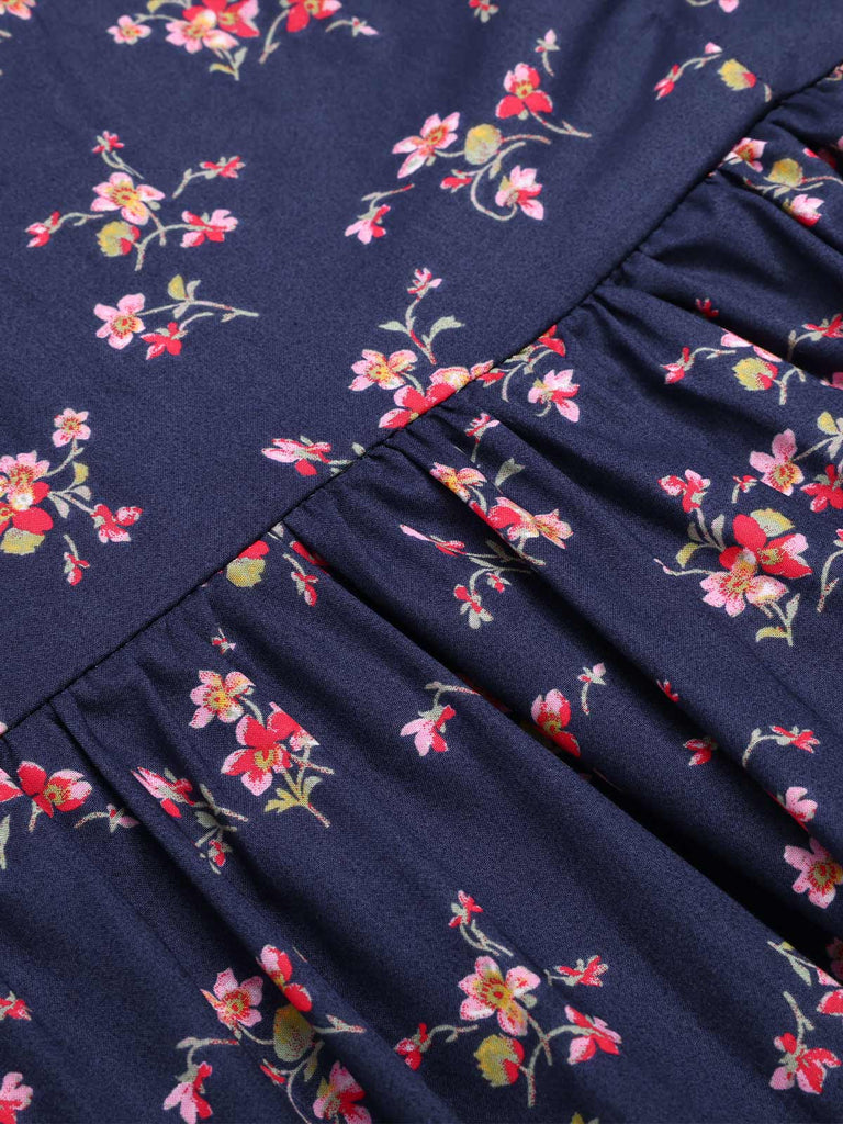 [Vorverkauf] Blau 1950er Halter Spitze Baumwolle Blumen Kleid