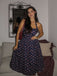 Blau 1950er Halter Spitze Baumwolle Blumen Kleid