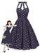 [Vorverkauf] Blau 1950er Halter Spitze Baumwolle Blumen Kleid