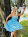 Blau 1950er Halter Spitze Gänseblümchen Kleid