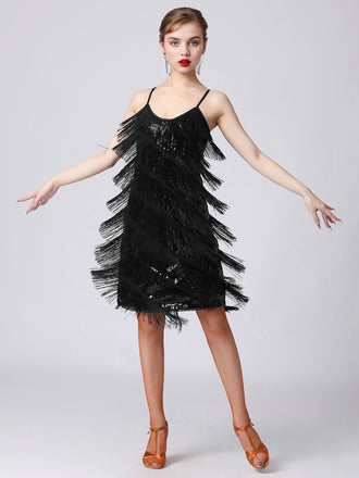 1920er Charleston Geschichtet Quaste Träger Kleid