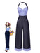 [Vorverkauf] Dunkelblau 1930er Plaid Halter Patchwork Jumpsuit