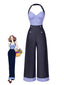 [Vorverkauf] Dunkelblau 1930er Plaid Halter Patchwork Jumpsuit