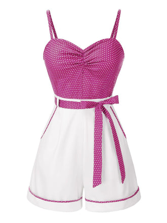 Rosa 1940er Polka Dot Patchwork Träger Romper