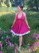 Rosa 1950er Polka Dots Halter Baumwolle Kleid