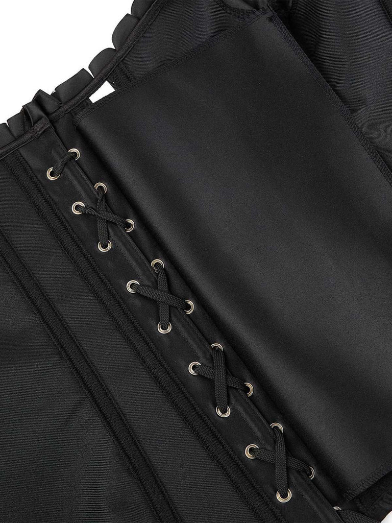 Schwarz 1980er Solide Gothic Puffärmel Quadratischer Hals Korsett Top