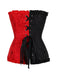 Schwarz & Rot 1980er Gothic Farbblock Jacquard Rüsche Korsett