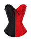 Schwarz & Rot 1980er Gothic Farbblock Jacquard Rüsche Korsett