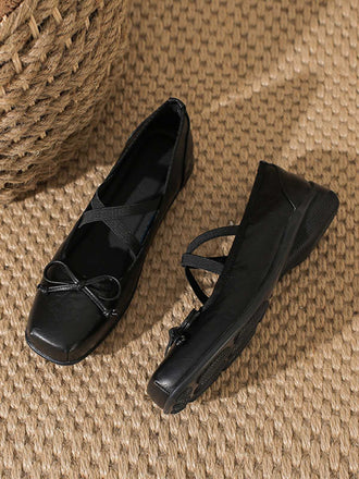 Vintage Leder Bogen Ballet Stil Schuhe